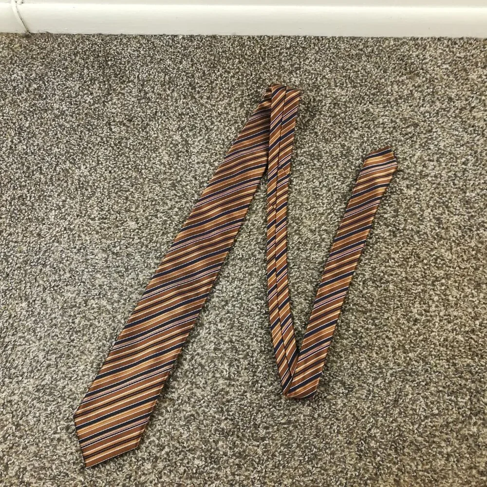 Brioni Neck Tie Silk Blend Brown Blue Striped 58.5L 3.75W